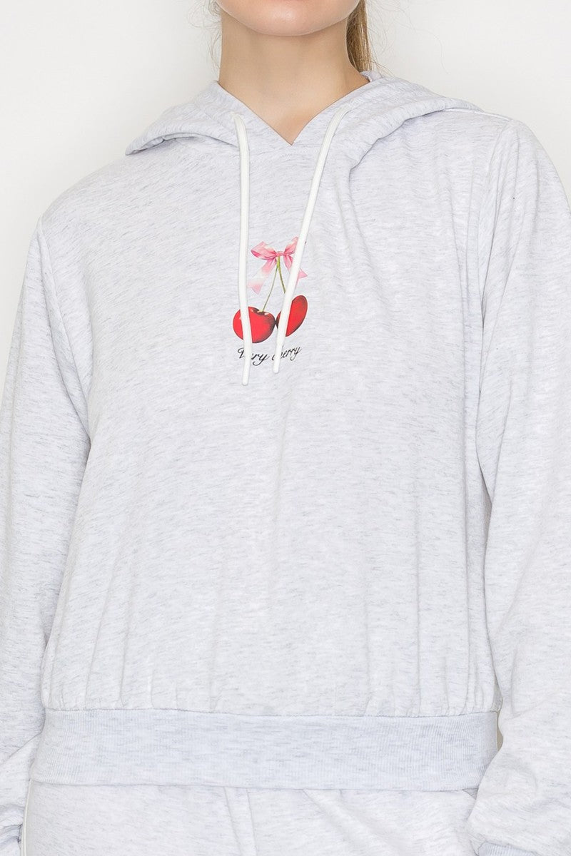 Cherry Printed Crop Hoodie