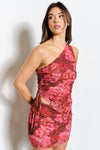 Floral Mesh Top W/ Asymmetric Neck Line