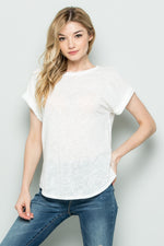 Slub Knit Cuffed Short Sleeve Top