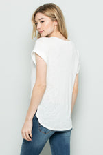 Slub Knit Cuffed Short Sleeve Top