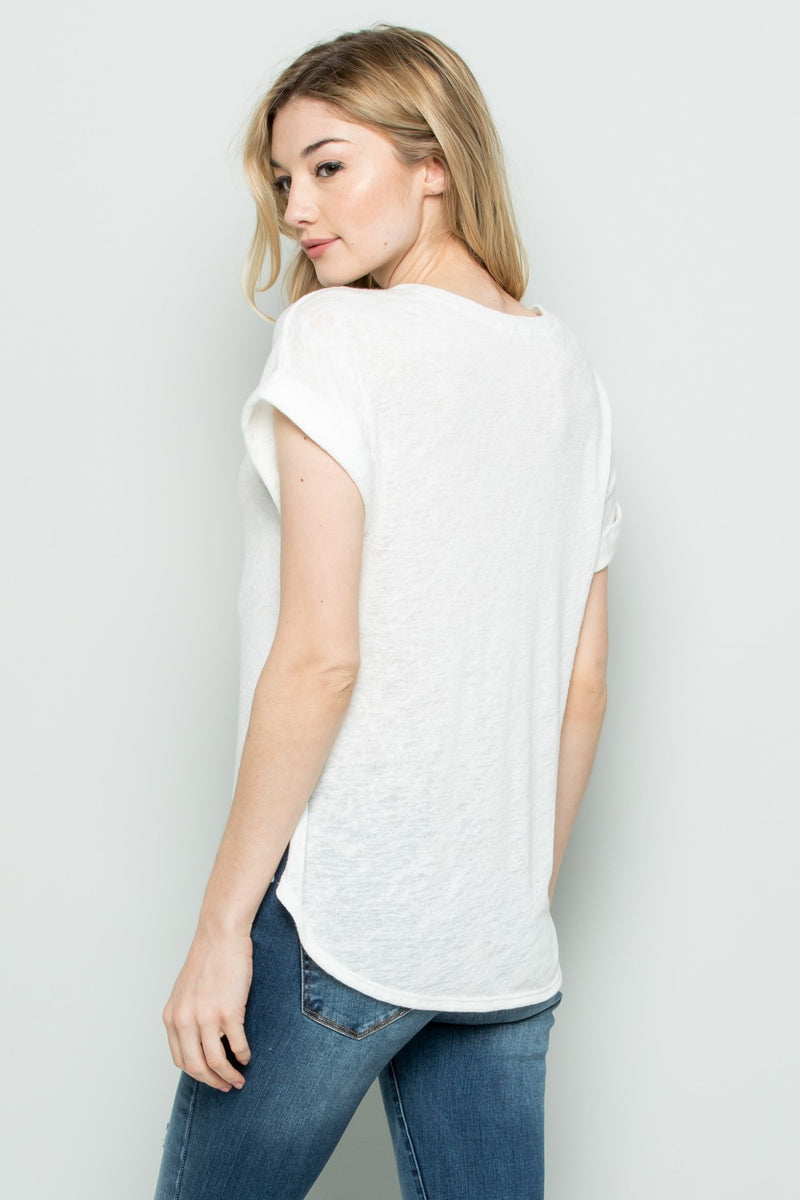 Slub Knit Cuffed Short Sleeve Top