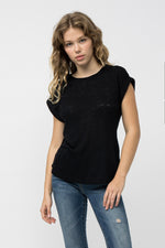 Slub Knit Cuffed Short Sleeve Top