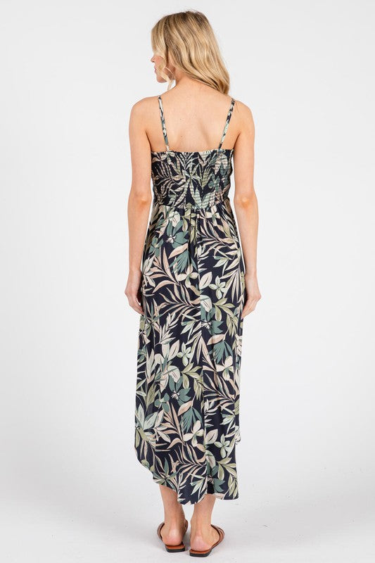 Chest Ruched Midi Dress w/ Adjustable Strap