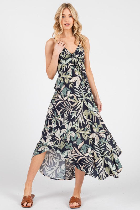 Chest Ruched Midi Dress w/ Adjustable Strap