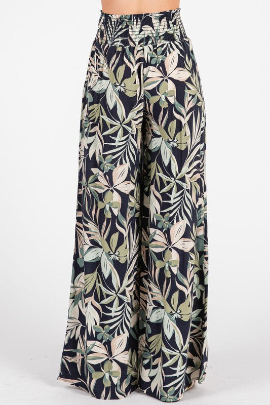 Waist Smocked Wide Leg Pants