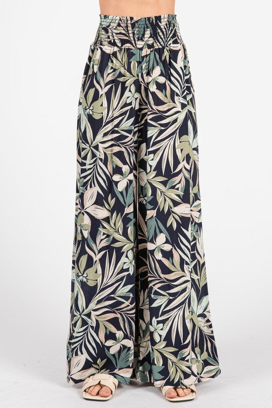 Waist Smocked Wide Leg Pants