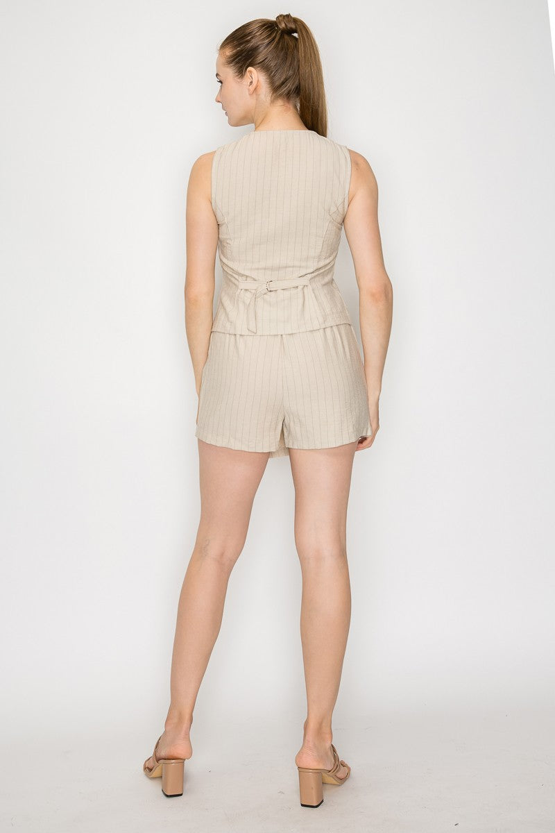 Pinstripe Wrap Button Short