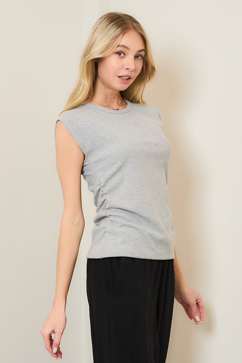 Ribbed Side Ruched Muscle Top