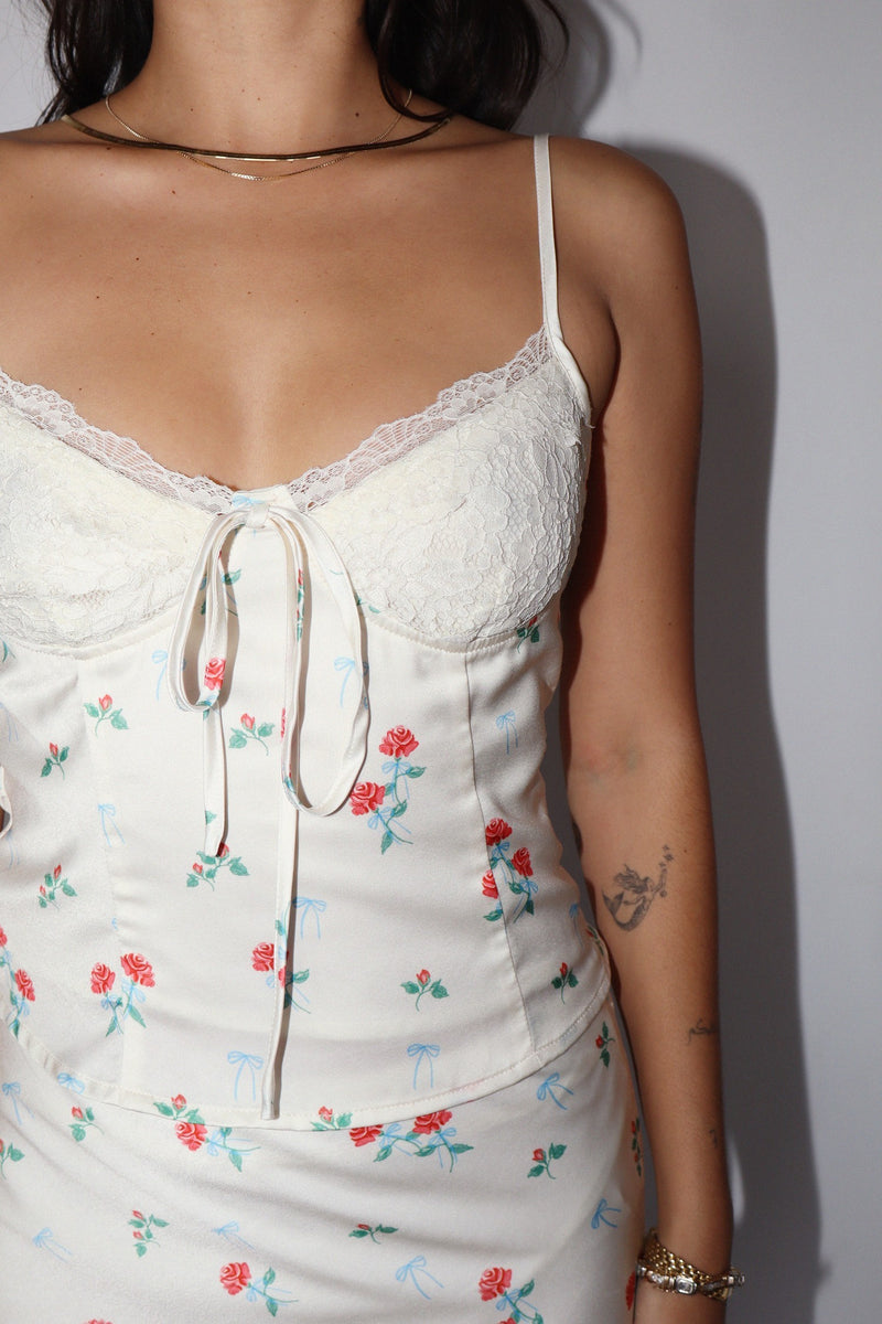 Rose And Ribbon Satin Lace Corset Top