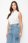 Button Down Sleeveless Linen Top