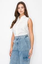 Button Down Sleeveless Linen Top