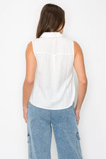 Button Down Sleeveless Linen Top