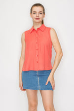 Button Down Sleeveless Linen Top