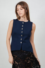 Fitted Knitdown Top With Accent Buttons