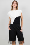 Power Mesh & Knitted Combo Top With Shoulder Pads