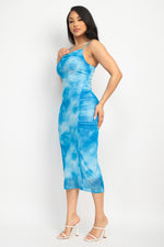 Shirred Cowl Neck Mesh Dress