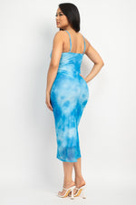 Shirred Cowl Neck Mesh Dress