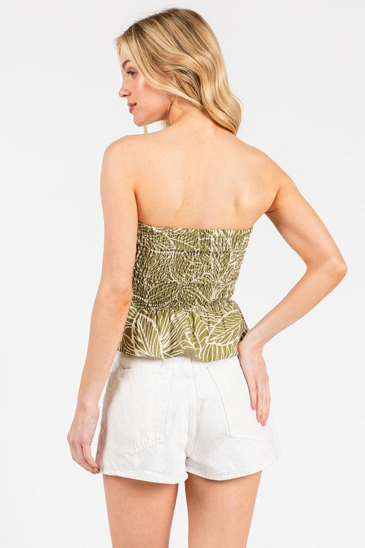 Printed Smocked Ruffle Tube Top