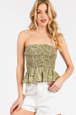 Printed Smocked Ruffle Tube Top