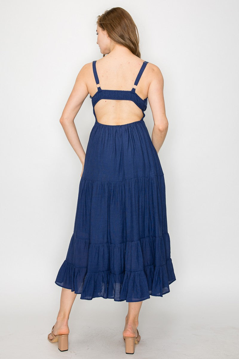 Back Cut Out Smock Tiered Dress