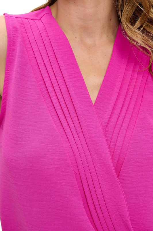 Ariella Pleated Front Surplice Top - Hot Pink