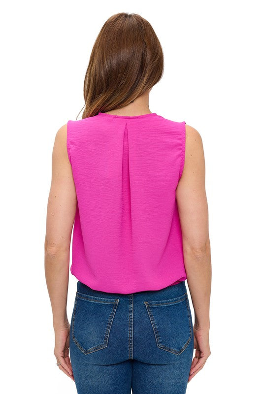 Ariella Pleated Front Surplice Top - Hot Pink