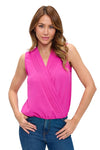 Ariella Pleated Front Surplice Top - Hot Pink