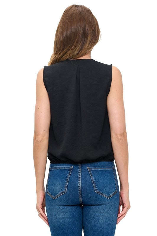 Ariella Pleated Front Surplice Top - Black