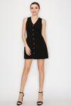 Button Down V-Neck Zippered Dress