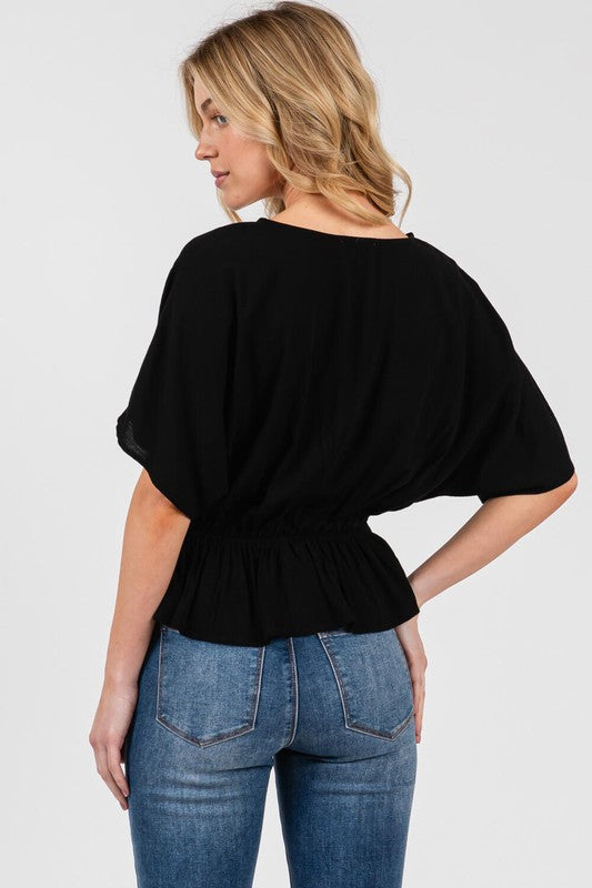 Kimono Top w/ Draped Sleeves - Black