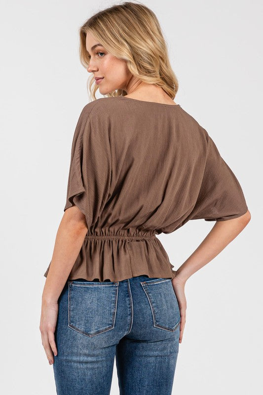Kimono Top w/ Draped Sleeves - Fall Mocha