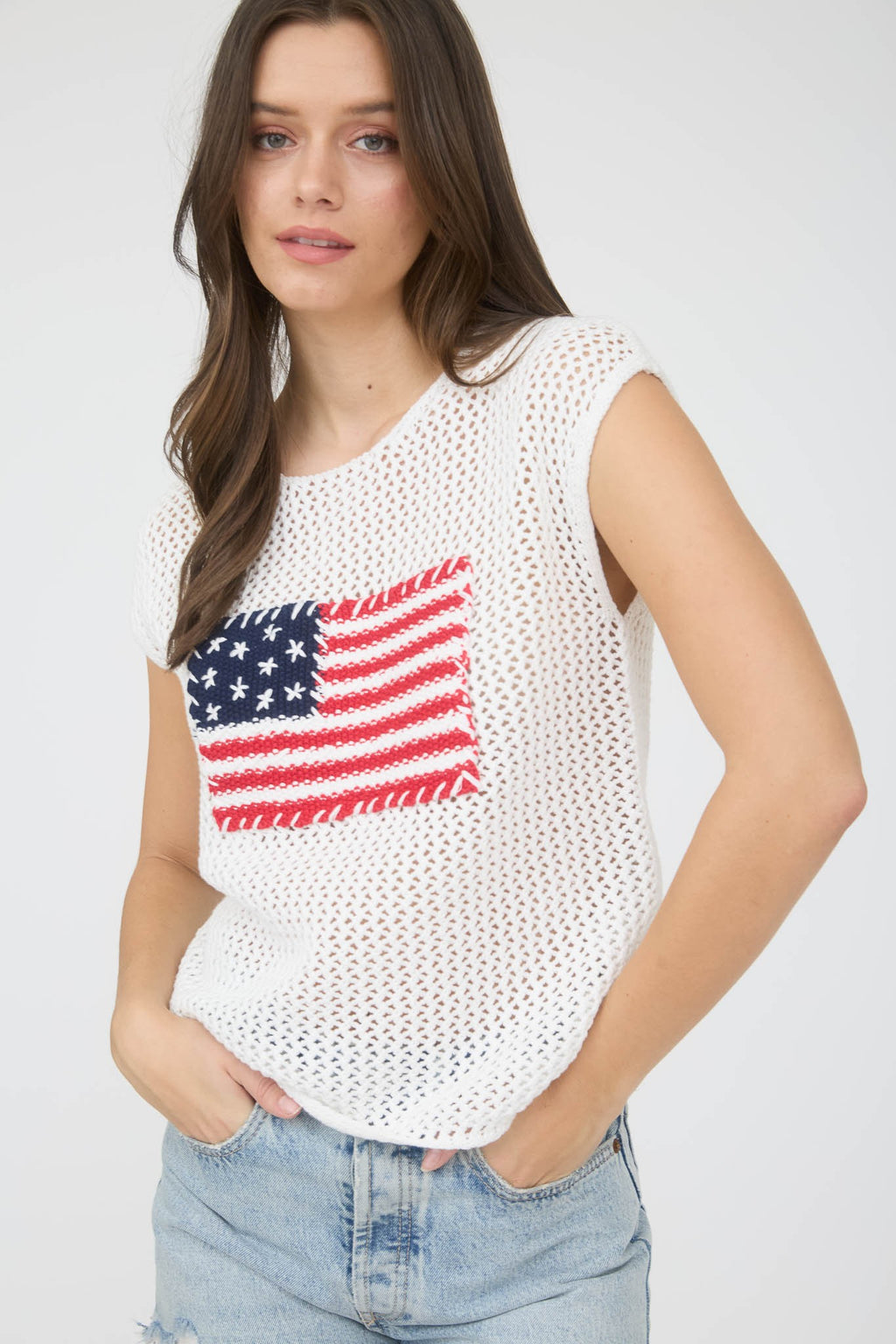 American Flag Crochet Knit Sweater Top