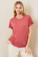 Hacci Slub Drop Shoulder Ruffle Crew Neck Top