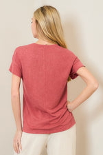 Hacci Slub Drop Shoulder Ruffle Crew Neck Top