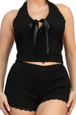 Floral Lace Trim Tank Top And Shorts Set