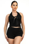 Floral Lace Trim Tank Top And Shorts Set