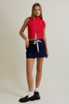 Mid-Rise Draw String Detail Mini Skirt