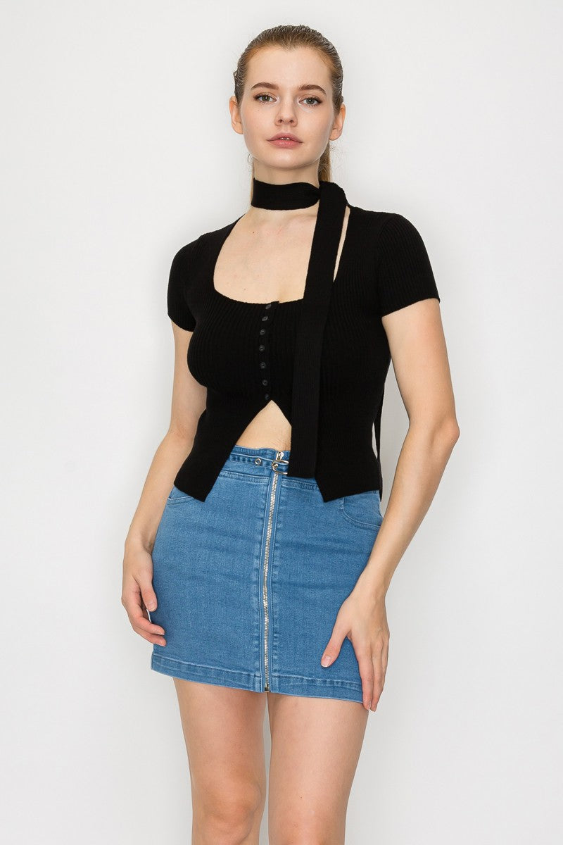 Sweater Neck Tie Sleeveless Top