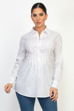 Cinched Waist Pleated Dress Shirt Top