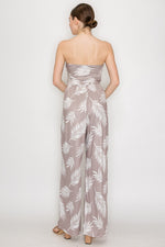 Leaf Patterned Tube Top Jumpsuit