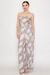 Leaf Patterned Tube Top Jumpsuit