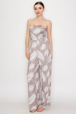 Leaf Patterned Tube Top Jumpsuit