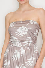 Leaf Patterned Tube Top Jumpsuit