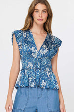 Floral Printed Pleated Peplum Top