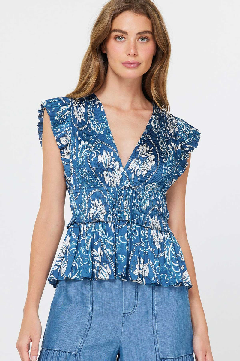Floral Printed Pleated Peplum Top
