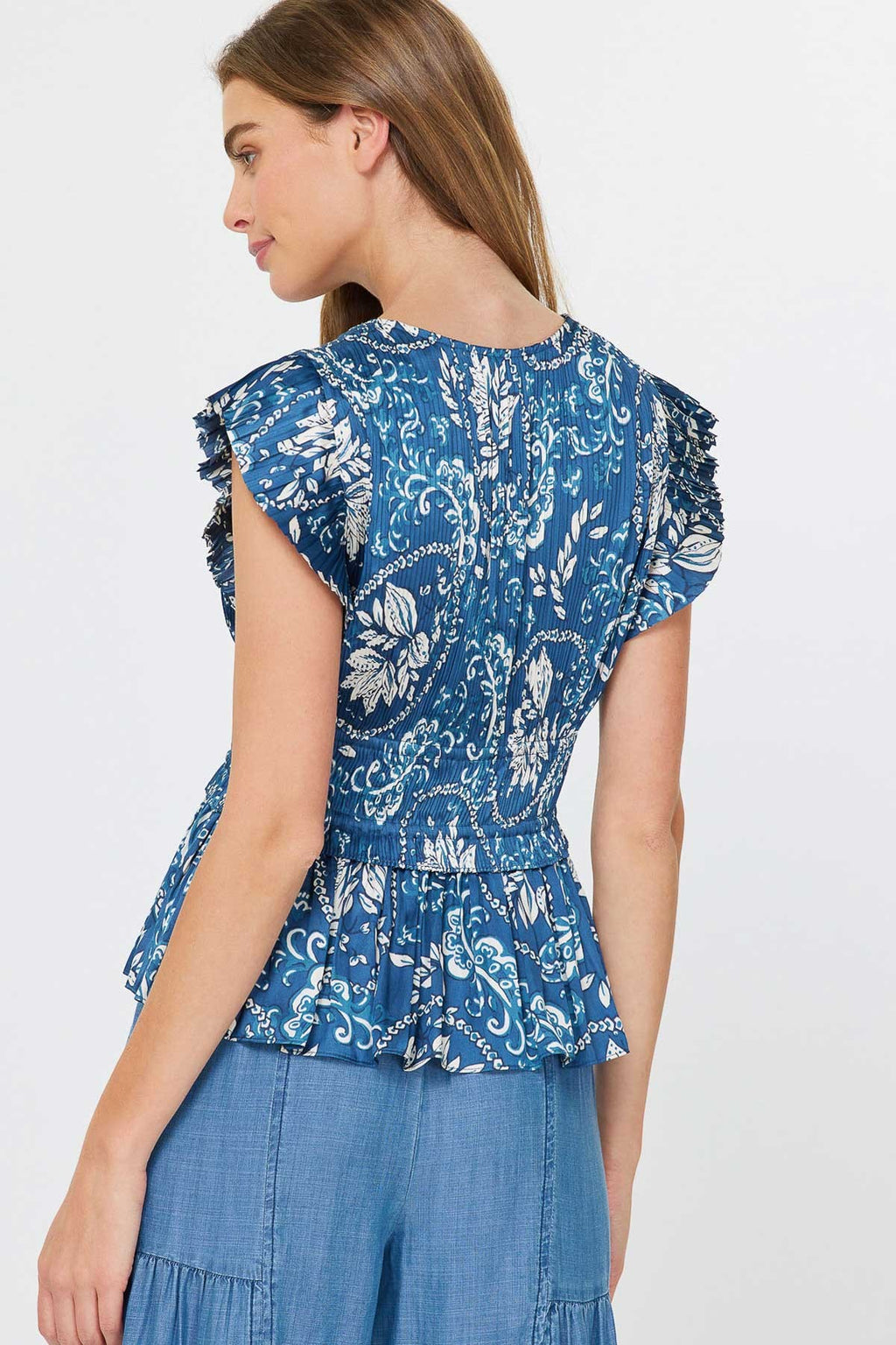Floral Printed Pleated Peplum Top