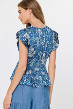 Floral Printed Pleated Peplum Top
