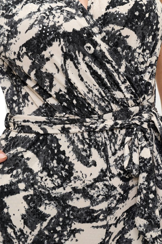 Ariella Printed Surplice Jumpsuit w/ Belt