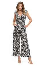 Ariella Printed Surplice Jumpsuit w/ Belt
