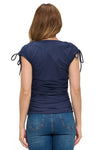 Ariella Ruched Tie Shoulder Top - Navy